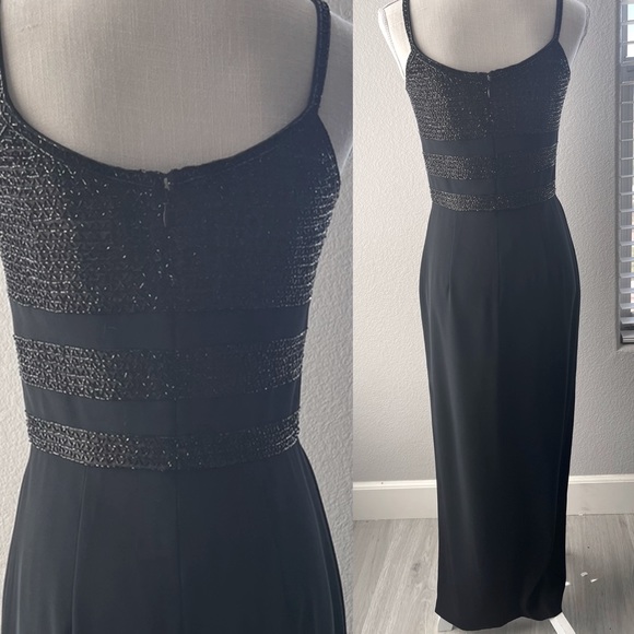 OLEG CASSINI BLACK TIE Silk & Beaded Formal Evening Gown Vintage 90’s Gown Black - Picture 6 of 15